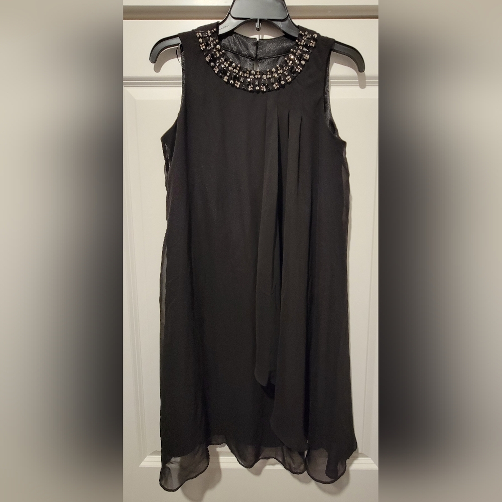 Vince Camuto Black Sleeveless Dress with Embellished Neckline